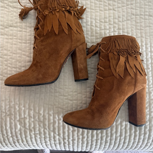Aquazzura Tan Suede Tassel Heeled Boots - Picture 4 of 7